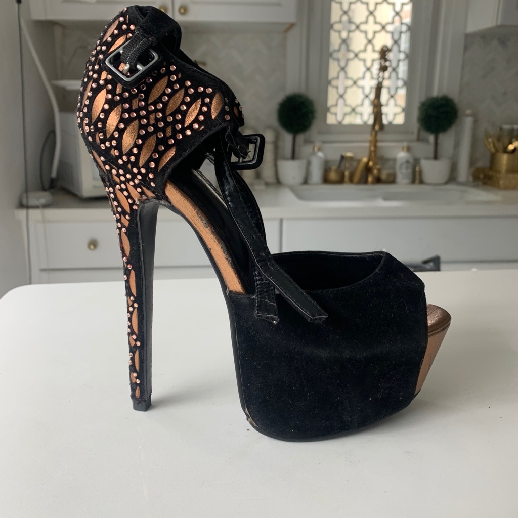 Black And Rose Gold Platform Stilettos